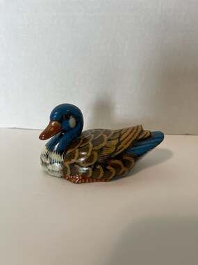Vintage Hand-Painted Ceramic Duck Figurine, Colorful Decorative Tabletop Sculptu